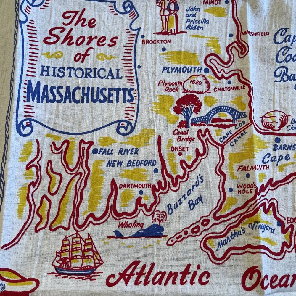 Red & White Kitchen Co Flour Sack Kitchen Towel Retro Massachusetts Shores Coast